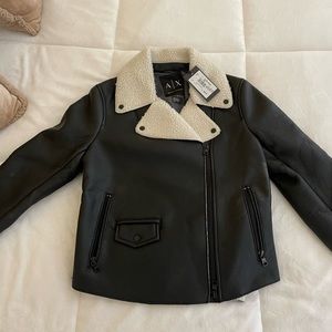 Armani Exchange Black Leather Faux Fur Jacket